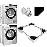 Kiss Core Verbindungsrahmen für Waschmaschinen/Trockner, universal Zwischenbaurahmen Waschmaschine Trockner mit Ratschenseil Weiß, 46-66cm
